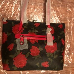 Coach Camo Rose Taylor monogram tote bag purse Red